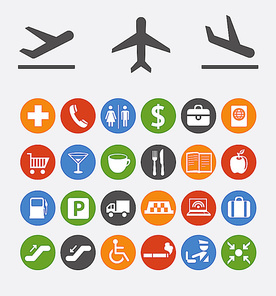 Vector collection of icons and pointers for navigation in airport