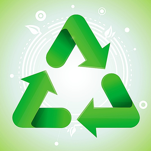 Vector ecology concept - recycle sign on green background