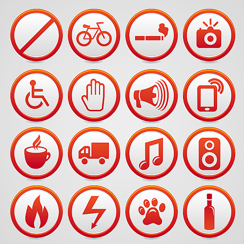 Set of vector warning signs with red icons