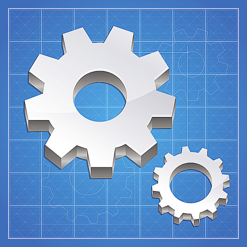 Vector gear icon  - metal signs on blue background