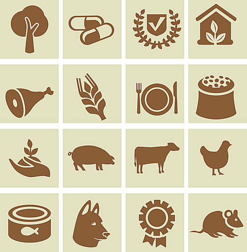 Set of agricultural icons - design elements with signs of animals and plant