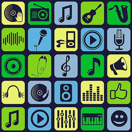 Vector music seamless pattern with icons and pictograms