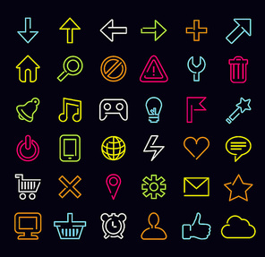 Vector technology icons and signs in modern neon style