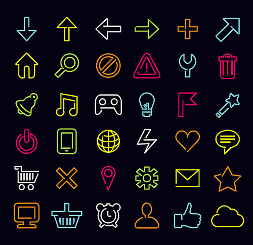 Vector technology icons and signs in modern neon style