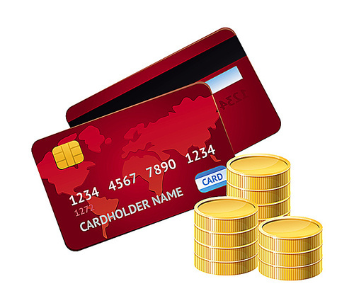 Vector credit card and golden coins