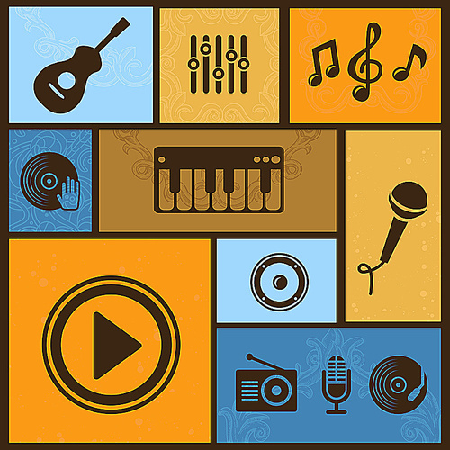 Vector design element with musical icons and signs