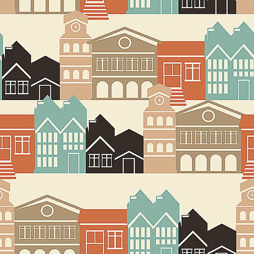 Vector seamless pattern with houses and buildings