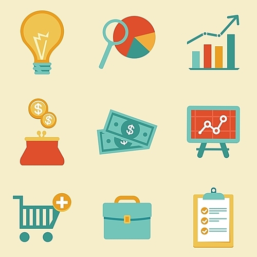 Vector icons in flat retro style - finance and business illustration
