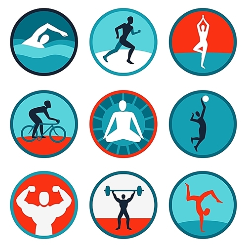 Vector fitness icons and signs - jogging|swimming