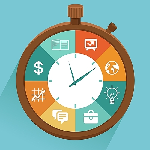 Vector flat concept - time management. Modern illustration with stopwatch and icons - how to control your life