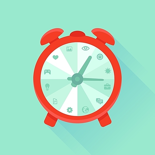 Vector flat concept - time management. Modern illustration with watch and icons - how to control your life