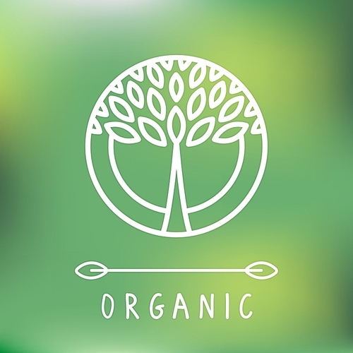 Vector abstract emblem - outline monogram - tree symbol - concept for organic shop