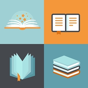 Vector book signs and symbols - education concepts in flat style