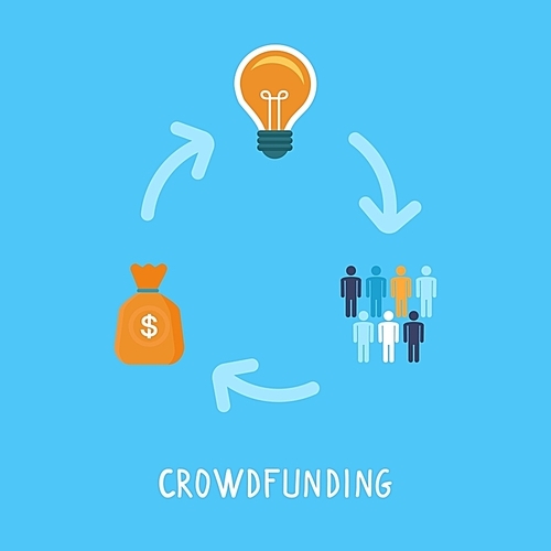 Vector crowdfunding concept in flat style - new business model - funding project by raising monetary contributions from crowd of people