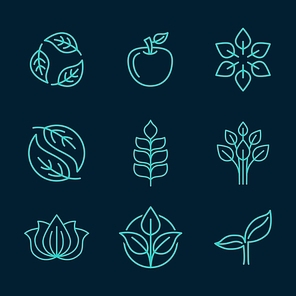 Vector abstract icons - outline monograms - nature symbols - concept for organic shop - abstract design element - logo design template