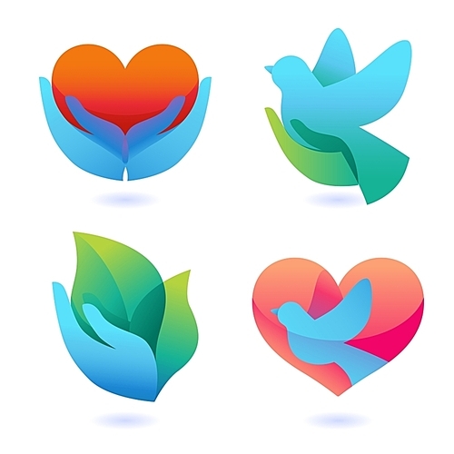 Vector set with signs of love and care - collection with icons for abstract logos and charity organizations