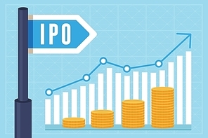 Vector IPO (initial public offering) concept in flat style - investment and strategy icons
