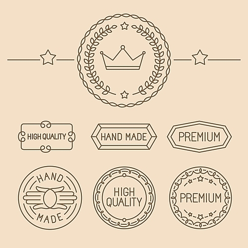 Vector set of line badges and logos - premium quality emblems and labels in outline trendy style