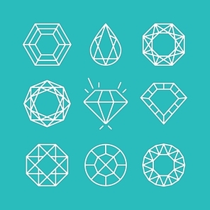 Vector set of line diamond icons and signs - luxury and premium symbols
