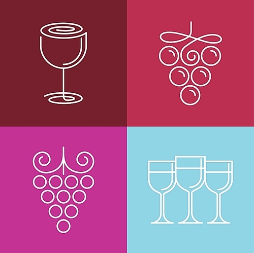 Vector wine line icons and logos - set of outline emblems and design elements for vineyard