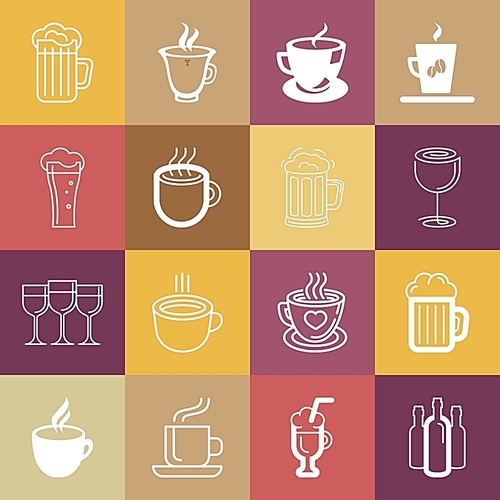 Vector set of line logos and signs - drinks|cups and glasses