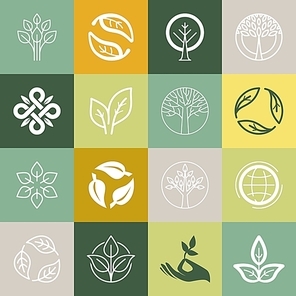 Vector set or organic signs and logo design elements - eco and bio emblems