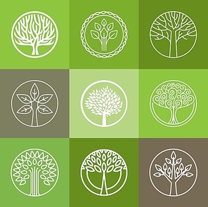 Vector tree logo - set of abstract organic design element - eco and bio circle badge