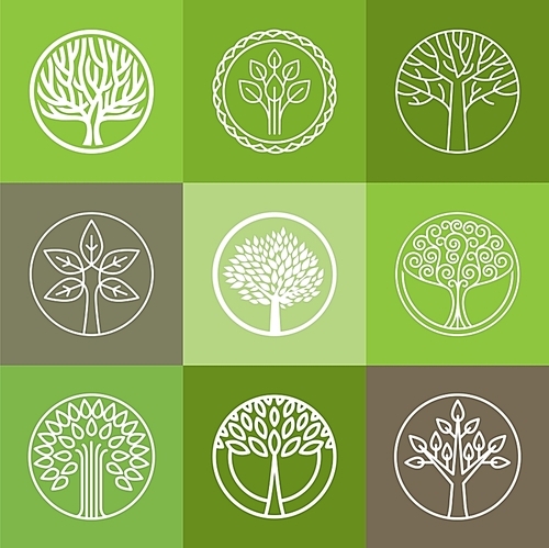 Vector tree logo - set of abstract organic design element - eco and bio circle badge