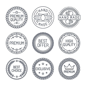 Vector set of premium labels and badges in line style - handmade|best choice and high quality