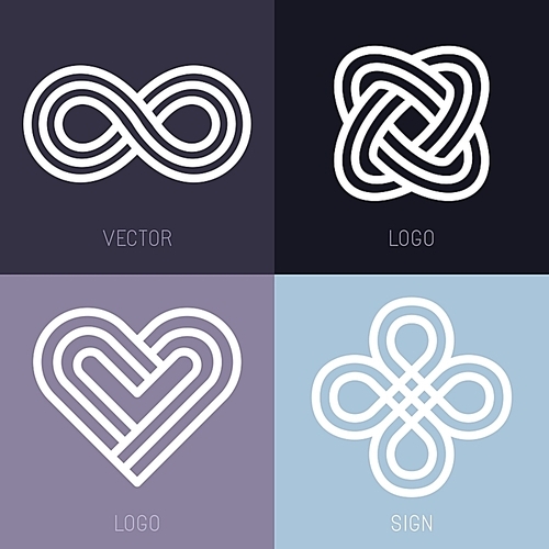 Vector set of abstract line logos and infinity signs - graphic design elements and emblems
