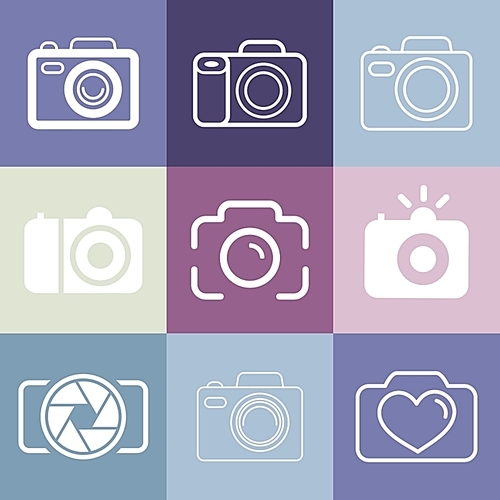 Vector set of photography and camera logos and signs - line icons set