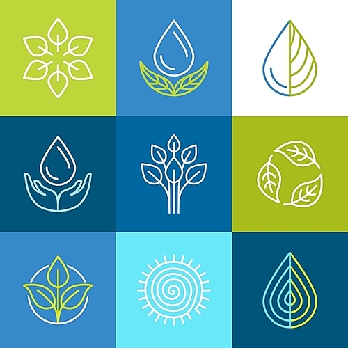 Vector set of line logos and signs - organic emblems and ecology badges