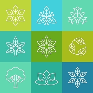Vector ecology and organic logos in outline style - abstract design elements and signs