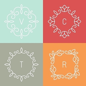 Vector floral outline frames and borders - abstract logo design templates for spa|floral shops and cosmetics