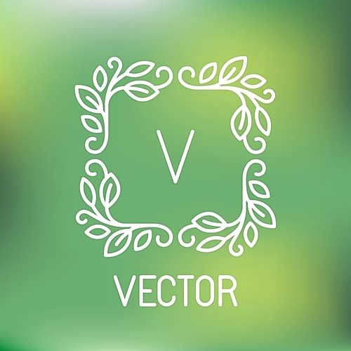Vector floral logo in line style -  outline monogram design element - label with copy space