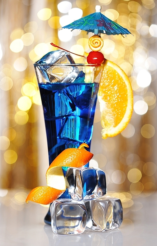 Blue Curacao cocktail with shallow DOF