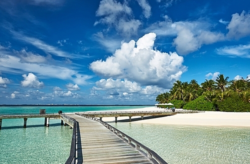 Beautiful beach with jetty at Maldives