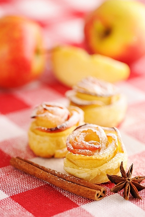 Delicious apple pies dessert on red cloth