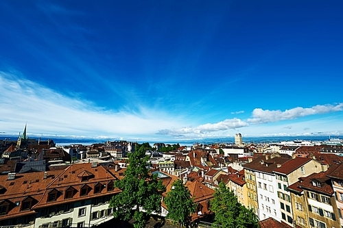 Skyline of Lausanne (Losanna) city|Switzerland.