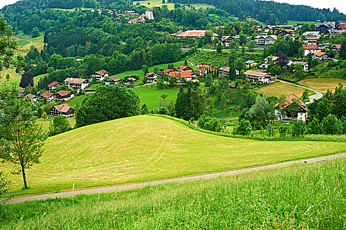 Bavarian landscape at Alps with rural village