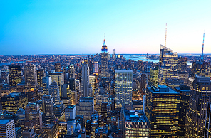 Cityscape view of Manhattan with Empire State Building|New York City|USA at night