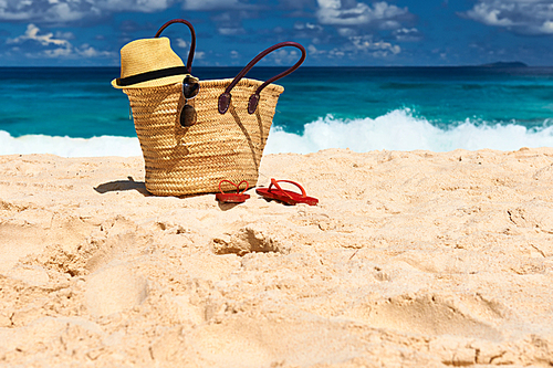 Beautiful beach with bag at Seychelles|La Digue