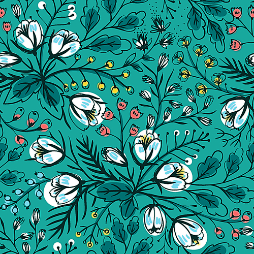 vector floral seamless pattern with flowers and berries