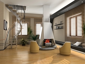 the modern interior design with fireplace (3D)