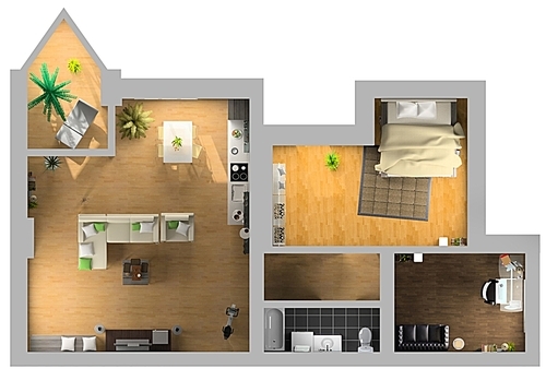 modern interior on the top view (private apartment 3d rendering)