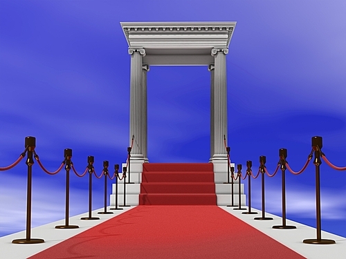 majestic red carpet staircase in antique style (3D rendering)