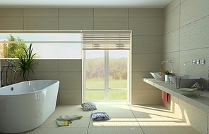 modern bathroom interior with a  tub (3D rendering)