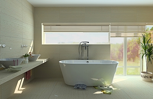 modern bathroom interior with a  tub (3D rendering)