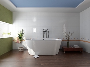 modern bathroom with a  tub (3D rendering)
