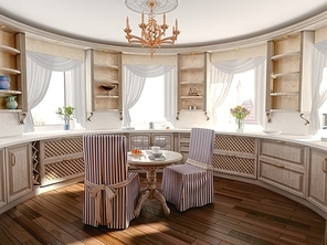 luxury kitchen interior in classic style (3D rendering)